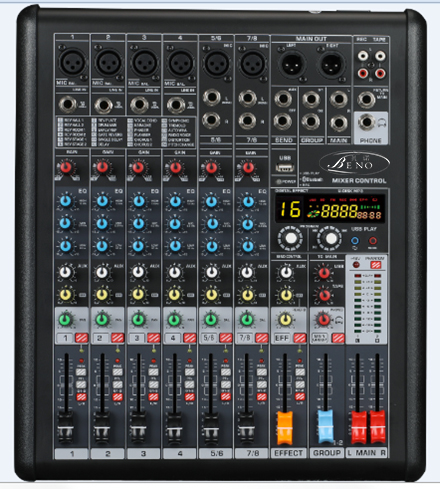 8路+24DSP效果+MP3+蓝牙+USB录音+两编组 调音台BN-MD8X